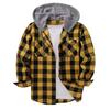 Men's Yellow Black Plaid Hooded Shirt Button Down Hoodie Jacket