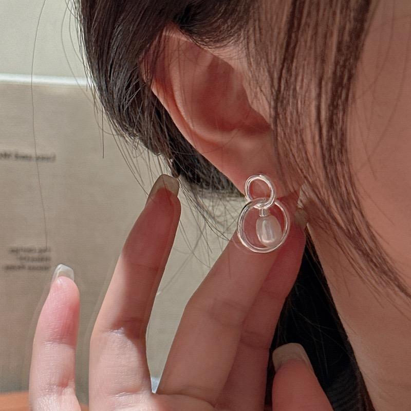 925 Sterling Silver Vintage Earrings For Women Trendy Circle Pearl Tassel Earring Jewelry Prevent Allergy Party Accessories