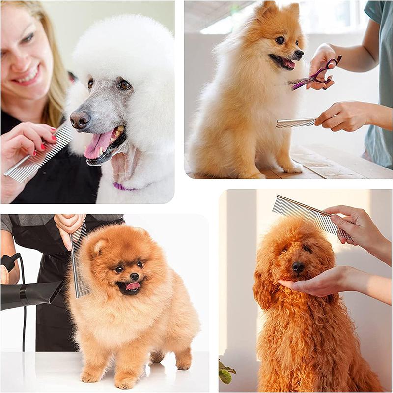 Pet Grooming Comb Stainless Steel Dogs Comb Cat Hair Removal Comb Pet Fur Knot Cutter Double Toothed Comb Pet Detangling Tool