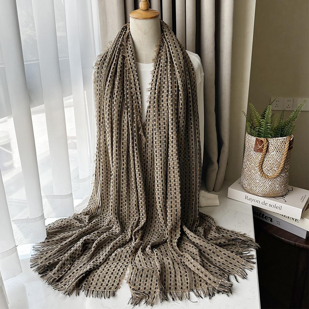 Plaid Acrylic Scarf Autumn and Winter Warm Men's Artistic Small Tassel Large Shawl Girls Sunshade Long Scarf