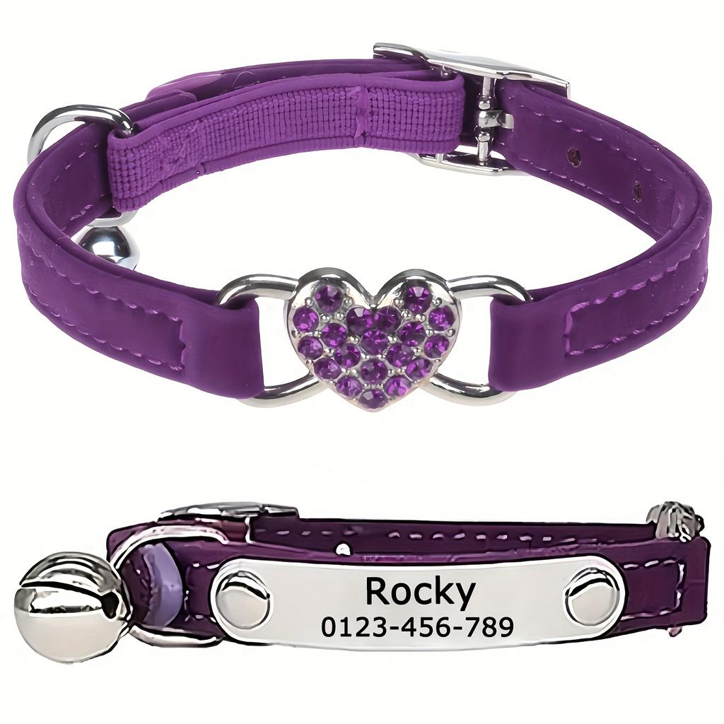 Nep Diamant Afscheurbare Kattenhalsband - Gepersonaliseerde Veiligheidshalsband met Hart. Verstelbaar, duurzaam. Geen verzendkosten!