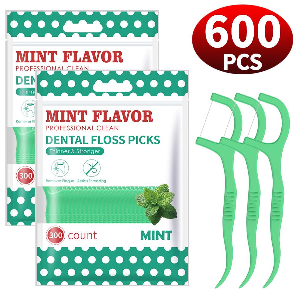 600/300/50PCS Mint Flavored Disposable Floss Stick - Comes with Convenient Floss Box - Essential for Going Out
