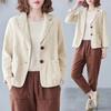 Women Vintage Casual Blazer Jacket Cotton Linen Coat Long Sleeve Lapel Thin Coat with Pockets 2 Buttons