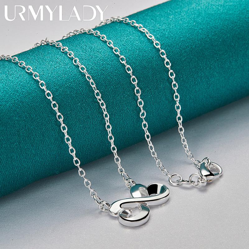 925 Sterling Silver Heart To Heart 18 Inch Pendant Necklace For Lady Wedding Party Fashion Jewelry