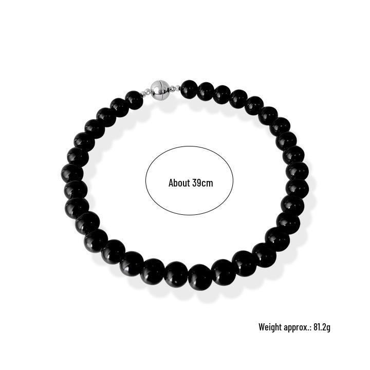Korean Minimalist Black Agate Beaded Necklace with Freshwater Pearl Clavicle Chain for Women