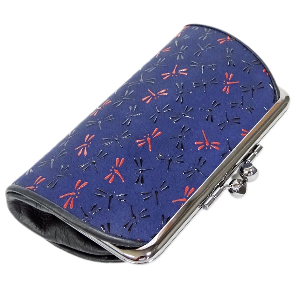Indenya Inden Wallet Nagomi Parent and Child Clasp Coin Purse [7501 Navy X RedBlack Dragonfly Design]