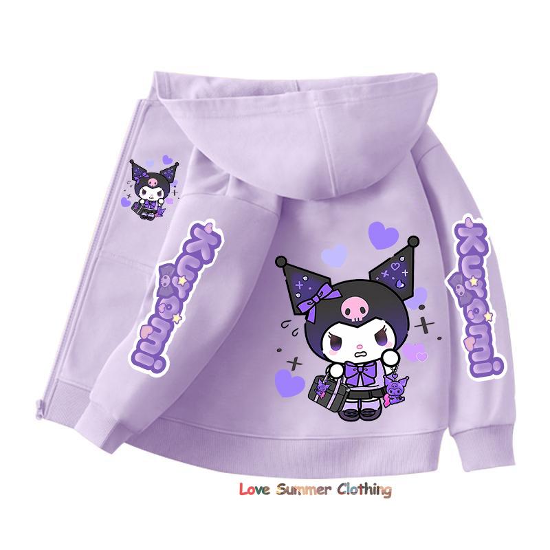 Mikina s kapucí na zip Kawaii Dětská Streetwear Kuromi Dětská Mikina na zip Dětská Mikina Manga Oblečení Dítě Dívka Chlapec Top Mikina