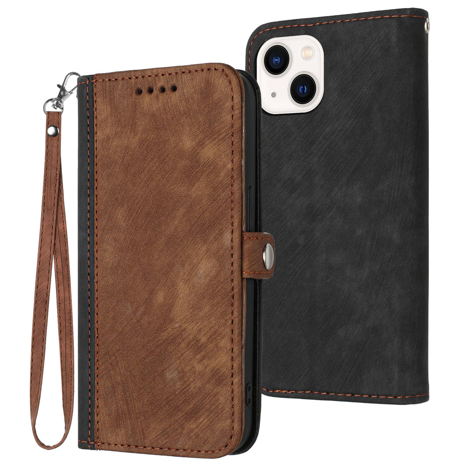 

YX0020 For iPhone 15 PU Leather Anti-fall Shell Dual Magnetic Clasp Flip Stand Cover with Strap Coffee