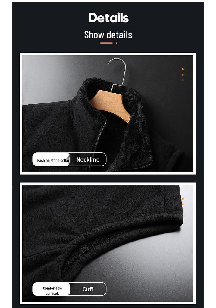Men's Plus Size Fleece-Lined Vest with Stand-Up Collar - Autumn/Winter Style