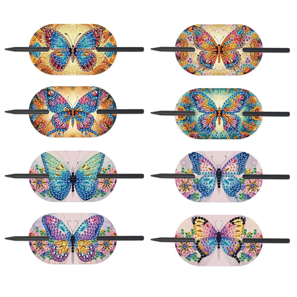 

8Pcs DIY Diamond Art Colorful Crystal Hairpin Kit Creative Rhinestone Headdress Diamond Embroidery Hairpins Kit Gift for Women
