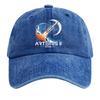 Washed Cotton Baseball Cap Vintage Style Soft Top Denim Hat with Printed Rocket and Moon Design Adjustable Closure for Casual Wear