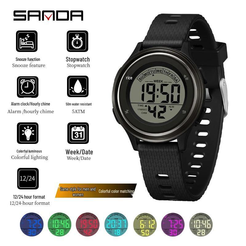 Orologio Sportivo Impermeabile Multifunzione Sanda con Sveglia e Display Laccato Sette Colori