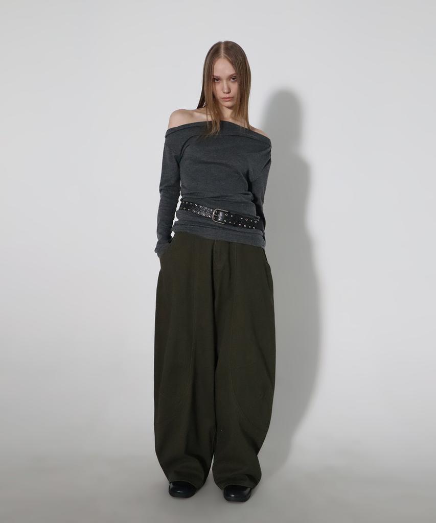 CHICKS Balloon Curve Cut Wide Pants Khaki