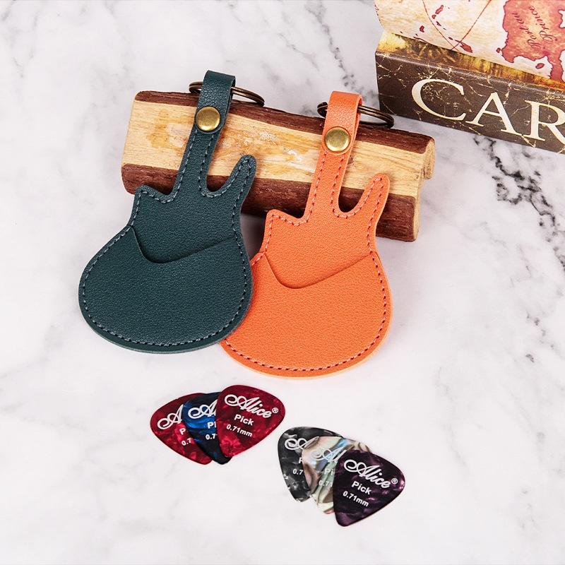 1Pc Leather Guitar Pick Bag Pick Holder Case Guitar Shape With Key Ring Guitar Accessories Instrument Accessories