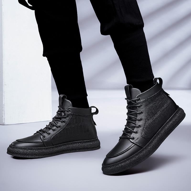 High-top shoes men's board shoes trendy fashion embossed crocodile pattern cotton shoes velvet large size men's short boots