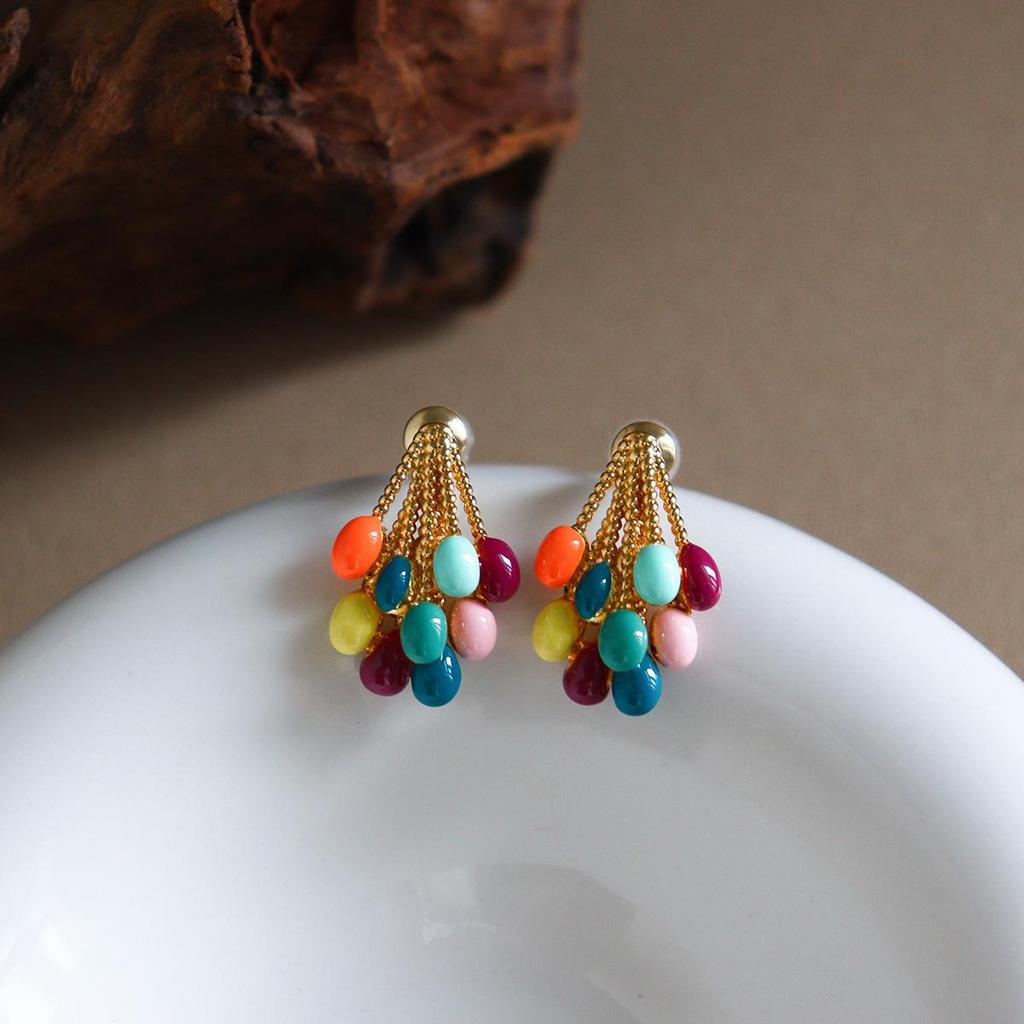 Macaron Color Balloon Drip Oil Earrings - High-End Fashion Silver Needle Earrings for Women