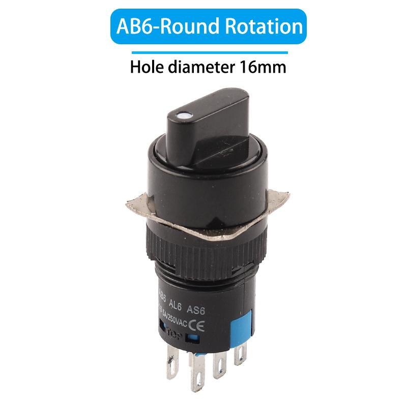1PCS Knob Rotary Switch 16mm 3/6 Position Small Square&Round Emergency Stop  Switch Start Up Power Switch With Key Switch AB6