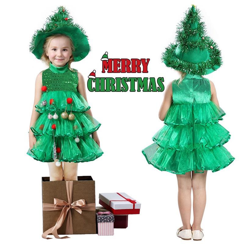 Christmas Tree Girls Cosplay Costume Xmas Party Suit Carnival Kid Gift Year New