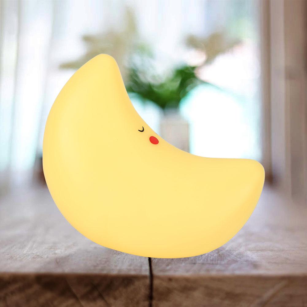 Silicone Yellow Cute Moon Shape LED Night Light Decoration Lamp for Children Room BedroomYellow