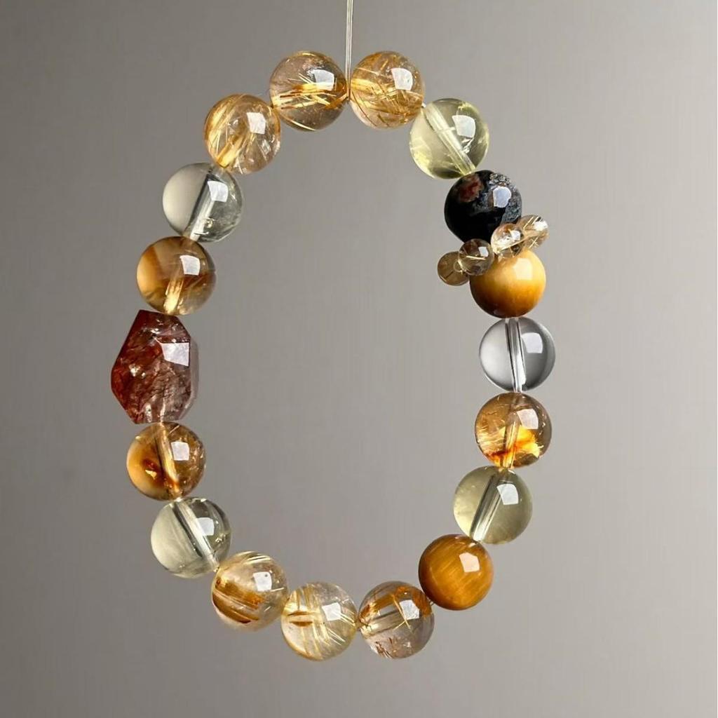 High-End Titanium Rutilated Quartz & White Crystal Ghost Inclusion Bracelet - Luxurious Fashion Design