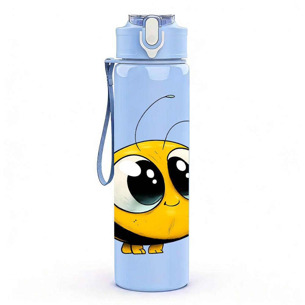 1PC Big Eyed Bee Illustration 750ml Color Plastic Sports Water Bottle Leakproof Flip Straw Lid Suitable for Sports Office Home Use