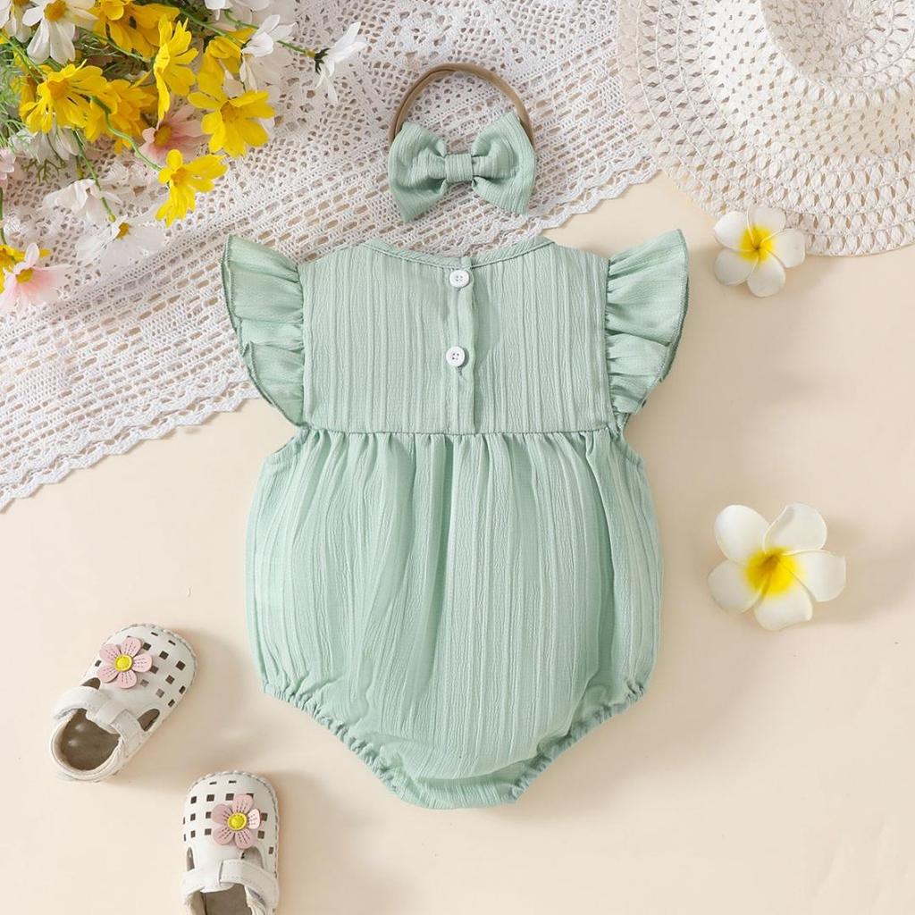 0-18M Neugeborenes Baby Mädchen Outfits Niedliche 3D Strick Blumen Sommerkleidung Säugling Fliegenärmel Bubble Strampler Stirnband Kleidung