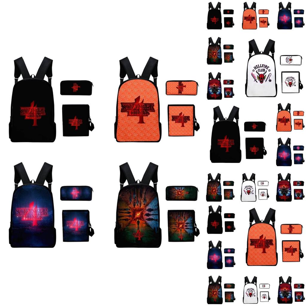 Anime Style Three-piece Backpack Set For Kids With Geometric Pattern And Pencil Case