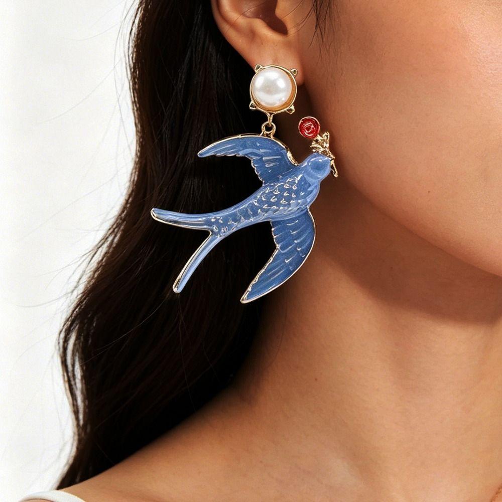 Bird Woven Baroque Pearl Necklace Animal Geometric Earrings Exquisite Women's Jewelry Set  Gift