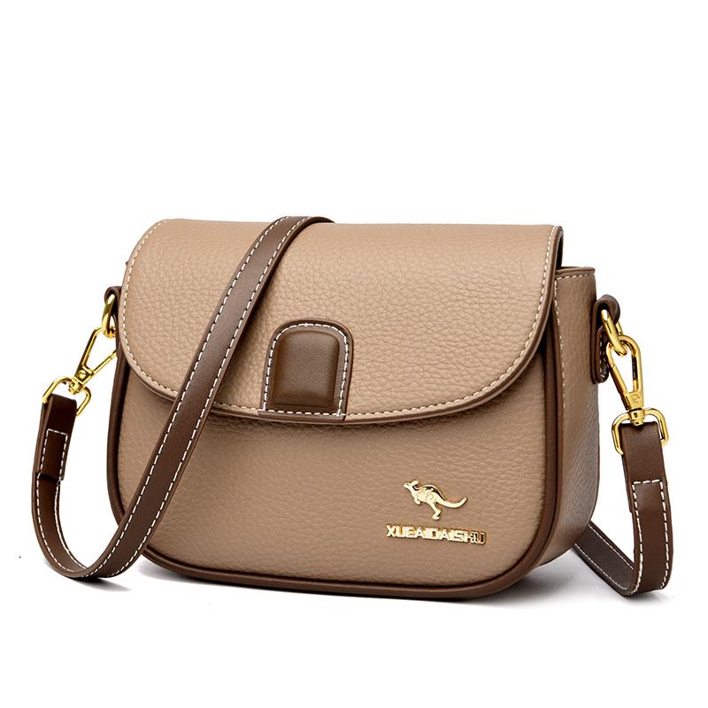 Genuine Leather Simple Style Small Shoulder Messenger Bag for Women Solid Color Wide Strap Crossbody Bag