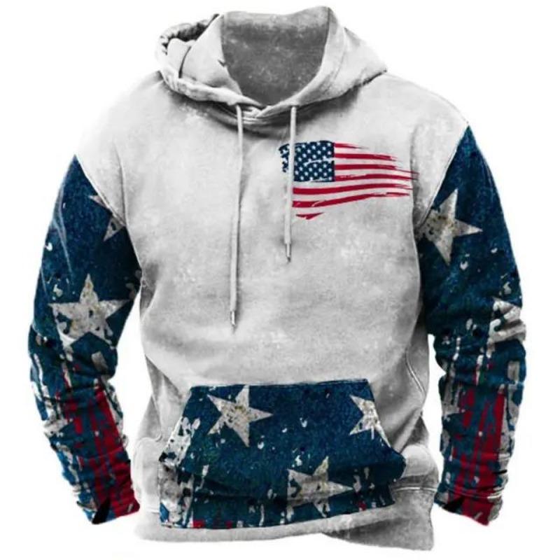 Felpa con cappuccio da uomo USA. Grafica con bandiera Top vintage Felpa con cappuccio da uomo Abiti oversize Pullover Felpa con cappuccio ampia da strada casual
