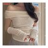 Kn Women's Korean Fashion Tops Sleeveless Knit Arm Warmers Off Shoulder Boucle Clavicle Cute Feminine Sexy Date Girly Autumn Winter SSHIGH