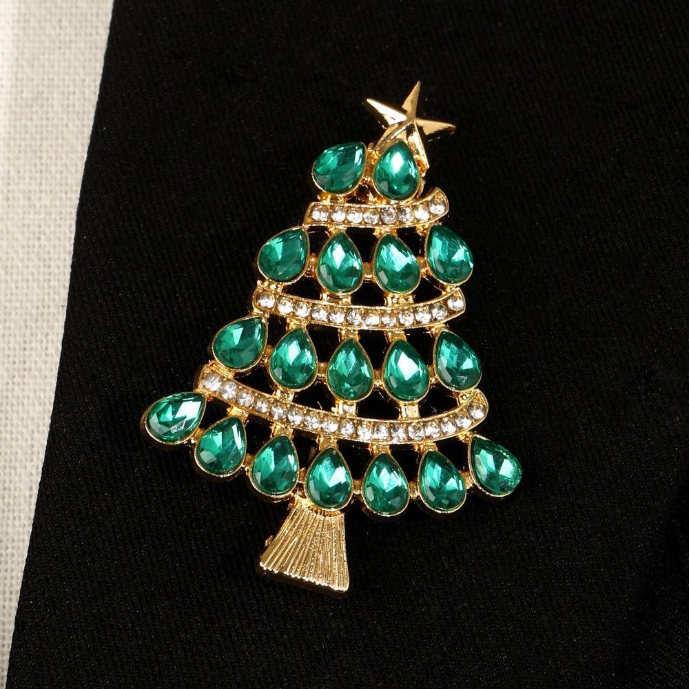 Full Rhinestones Christmas Tree Brooch Enamel Christmas Crystal Pins New Year Gift