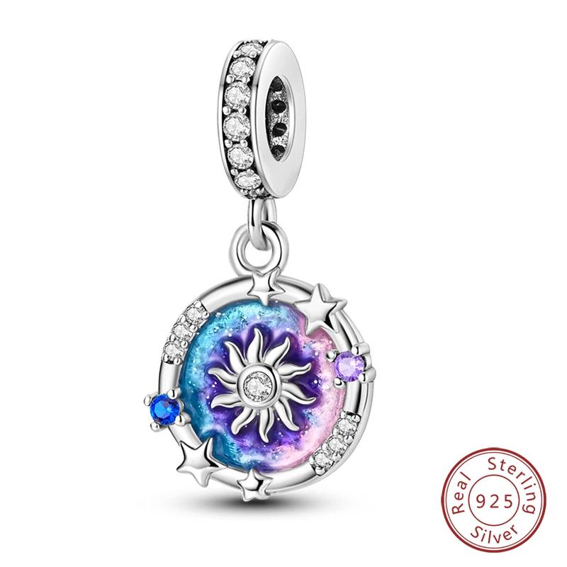 100% Copper Blue Round Crystal Life Tree Angel Star Moon Pendants Charms Fit Original Bracelets Diy Jewelry