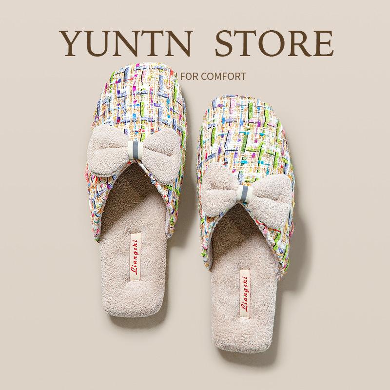 Fashion Luxury Fluffy Cotton Slippers Women Sweet Bow Decoration Brand Designer Shoes Comfortable Lightweight Soft Bottom Home Slippers
