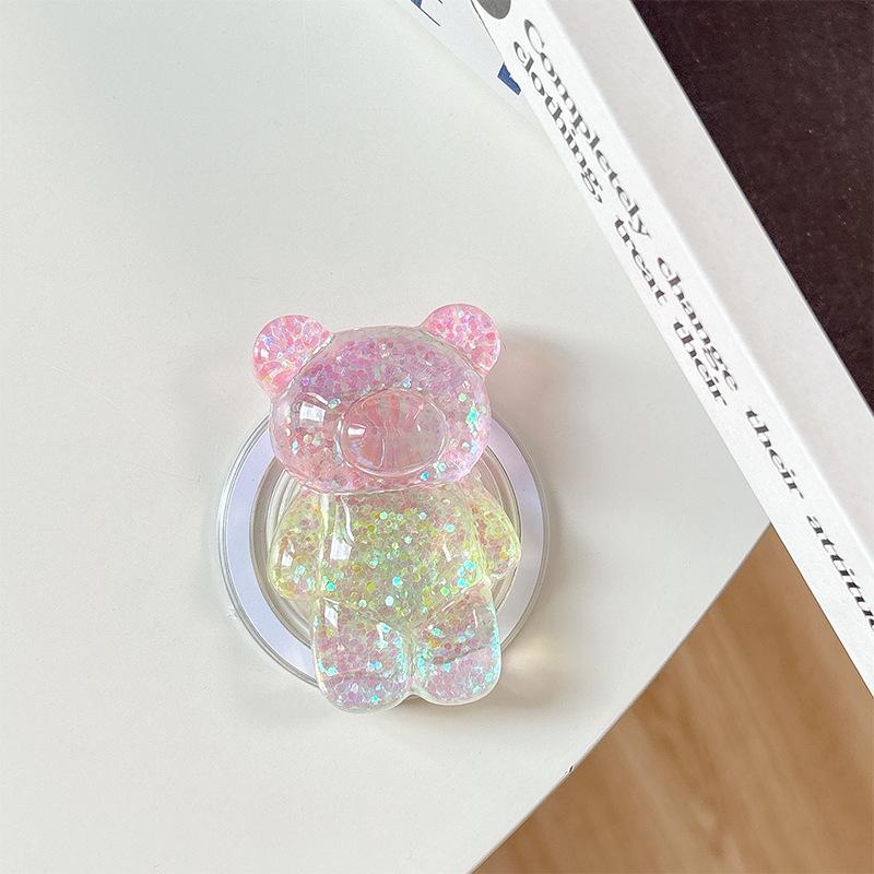 Smile Flower Cherry Bear Mobile Phone Airbag Holder Glitter Japanese Desktop Holder Lazy Portable Magnetic Disassembly