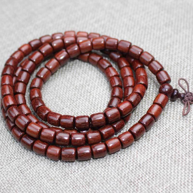 Zambia Blood Sandalwood 108-Bead Bracelet: Old Rosewood Barrel Beads Buddhist Prayer Jewelry for Men & Women.