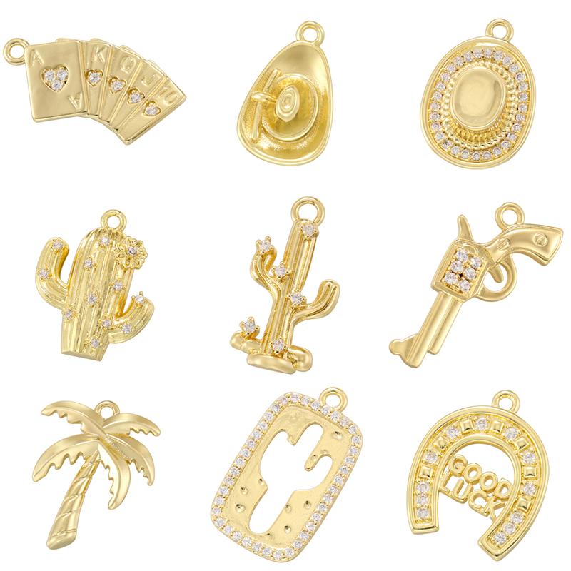 ZHUKOI Western Cowboy Desert Metal Pendant Golden Plated with CZ Stone Jewelry Accessories :VD1757-VD1765