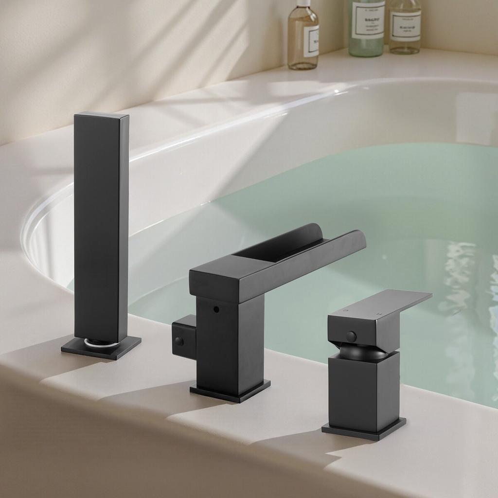 Roman Tub Faucet, 3 Hole Waterfall Bathtub Faucet, Widespread Roman Tub Faucets with Shower Head & 1 Handle, Romans Bathtub Faucets for Pet Washing,