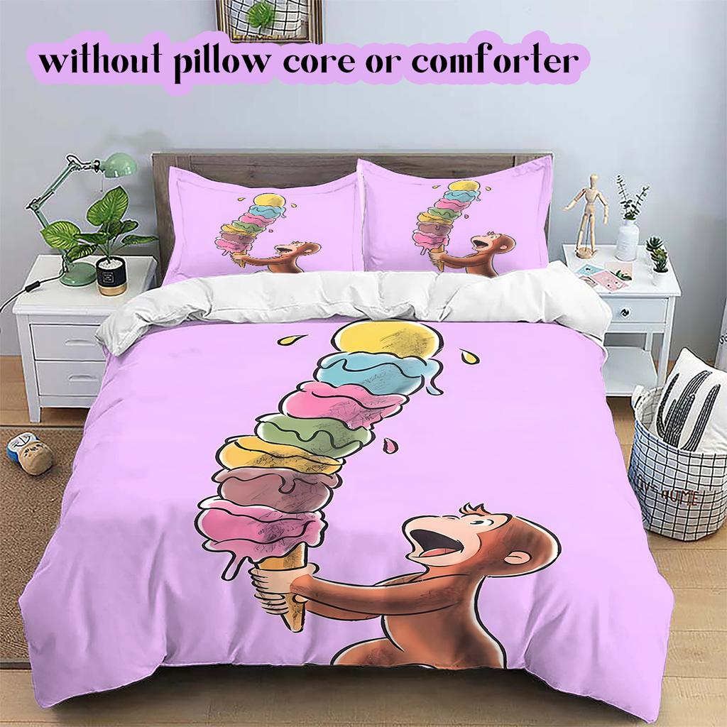 Curious GeorgePattern Bedding Quilt Set Quilt Cover Pillowcase Home Decoration Birthday Gift (1 * duvet cover + 2 * pillowcase, without core)