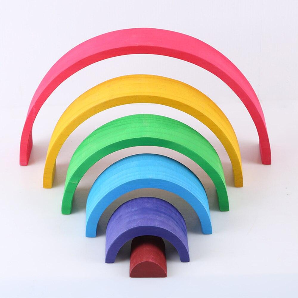 12 Pcs Rainbow Blocks Toys Tunnel Stacker Creative Wooden Rainbow Stacker Nesting Montessori Building Blocks Educational Toys