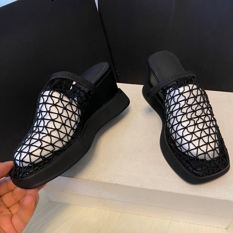 Fashion Women Mesh Wedges Platform Sandals Hollow Slippers New Mules Shoes 2025 Summer New Designer Slingback Casual Shoes Flip Flops