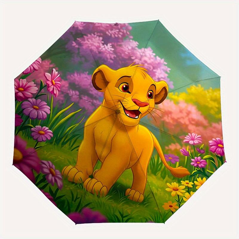 1 Paraguas Plegable Portátil de 8 Varillas Temático del Rey León, Simba, Colorido, Apertura Automática para Hombres y Mujeres, Un Compañero Compacto para Viajes Diarios Adecuado para Lluvias Diarias