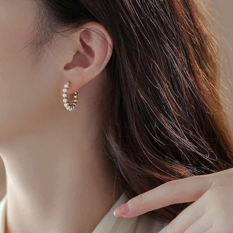Korean Style Natural Freshwater Pearl Hoop Earrings - High-End, Simple, Small Earrings for Women