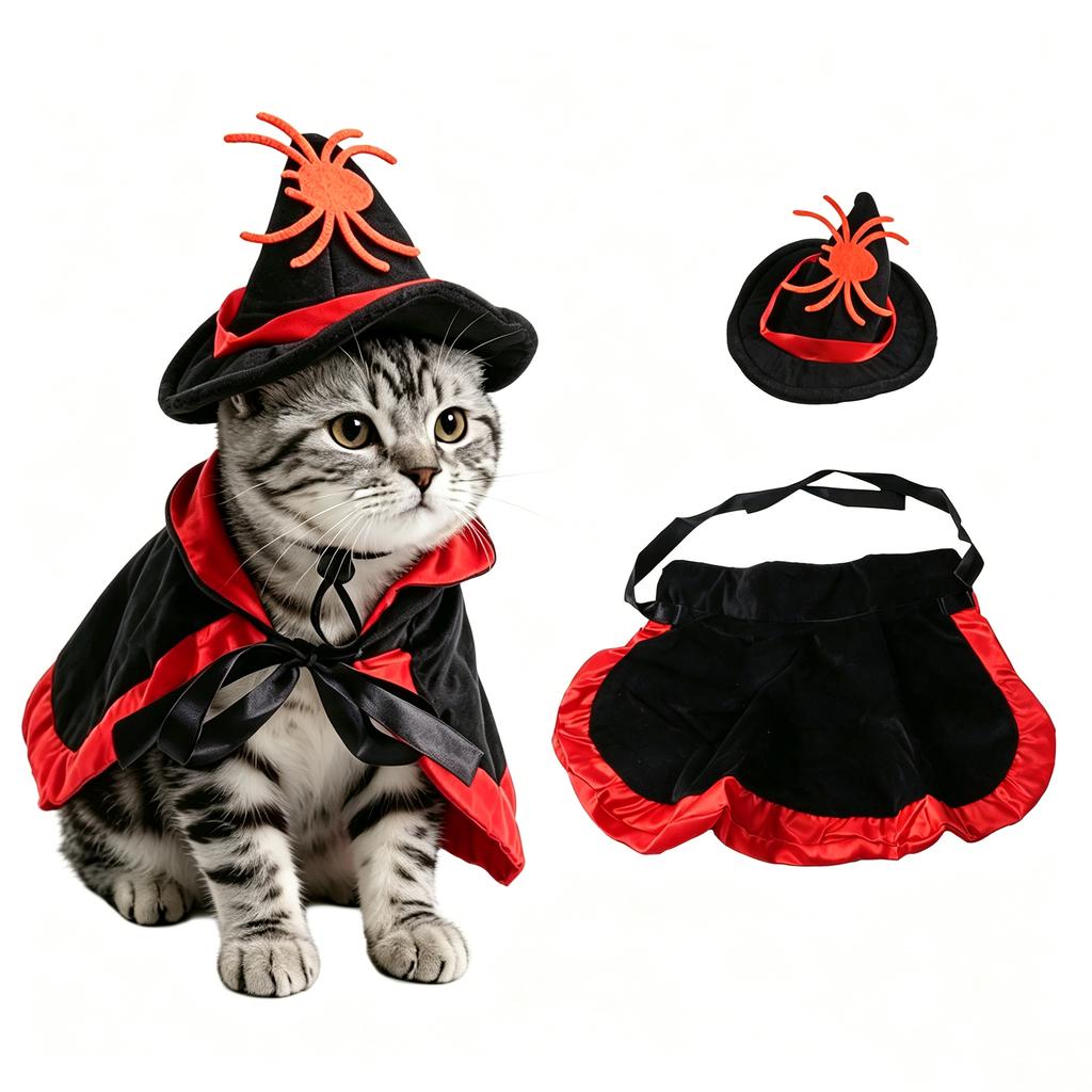 Pet Halloween Cape and Hat Set for Cats and Dogs - Costume Accessories for Holiday Parties