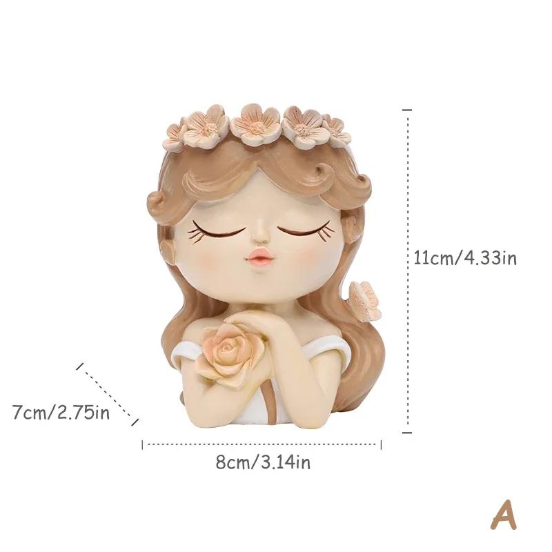 Cute Girl Small Plant Pot Resin Succulent Planter for Home Office Desk Mini Ornament Fairy Garden Flowerpot Decoration