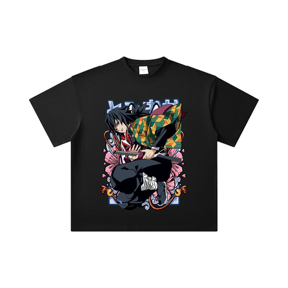 260 GSM Double Yarn 32 Count 100% Cotton Demon Slayer V74 Tomioka Print Unisex Heavy Cotton T Shirt