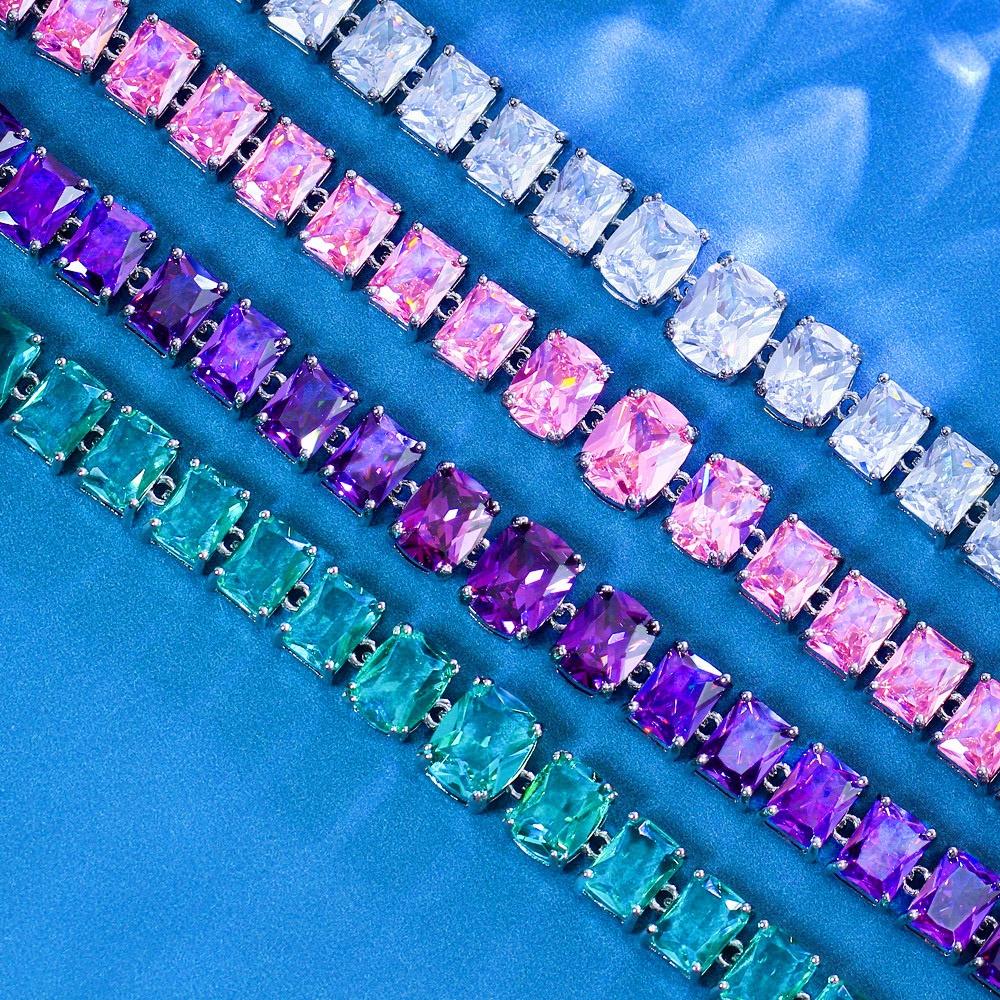 Pera Fashion Sparkling Square Zirconia Tennis Chain Link Bracelets Bangles for Women Bridal Wedding Jewelry Hand Accessory B144