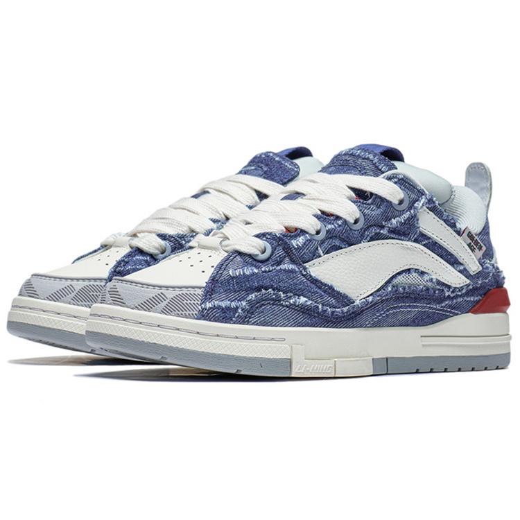 Li Ning Wave GOLDEN Denim Slip Resistant Abrasion Resistant Low top Casual Shoes Women's Blue White AECS074-10