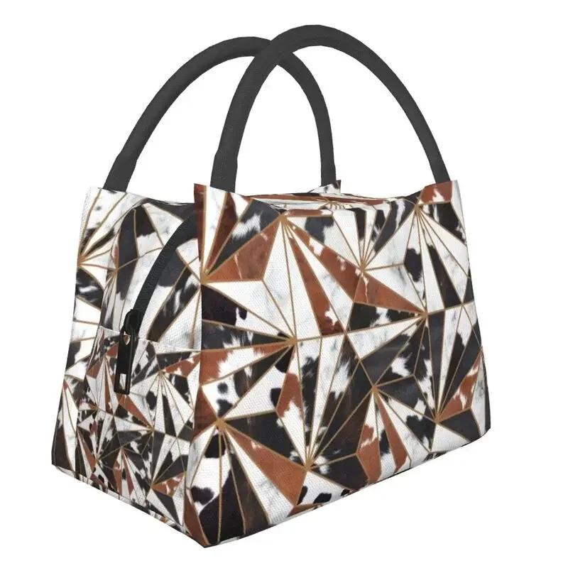 Scottish Highland Cow Cowhide Texture Thermal Insulated Lunch Bag Animal Hide Leather Lunch Container for Picnic Meal Food Box