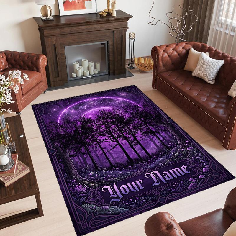 Forest Theme Crystal Velvet Floor Rug Personalized Custom Name Text Warm Carpet Home Decoration